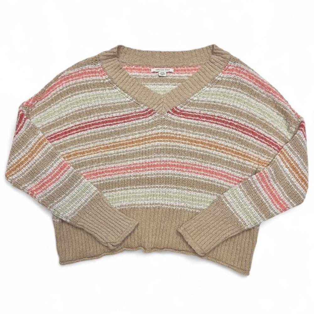American Eagle Striped Knit Sweater Womens Small Pullover Fall Knitwear‎